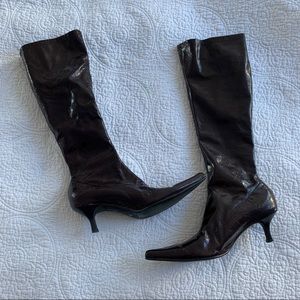 Burgundy Vintage Patent Kitten Heel Boots